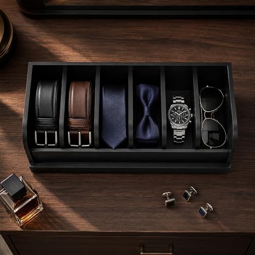 minboo bamboo belt organizer box,6 grids belt rack, package contents