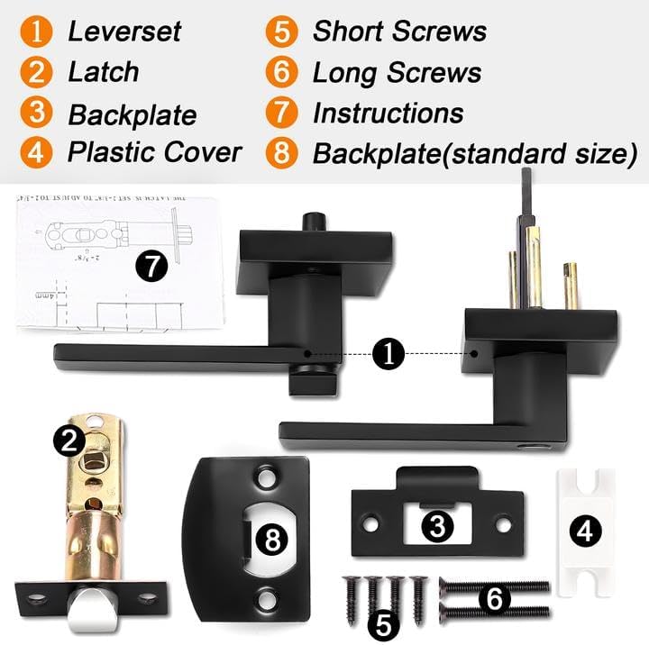 probrico matte black interior door handles, privacy square, view 9
