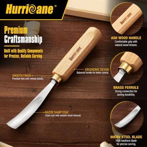 hurricane 12-piece starter wood carving tools set, professional, side view