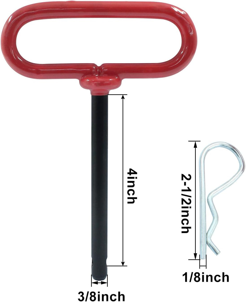 3/8 x 4 Inch Trailer Tow Hitch Pin and Clip, Red | Tractors Hitch Cotter Pins, For RV, For Tractor, For Lawn Mower
