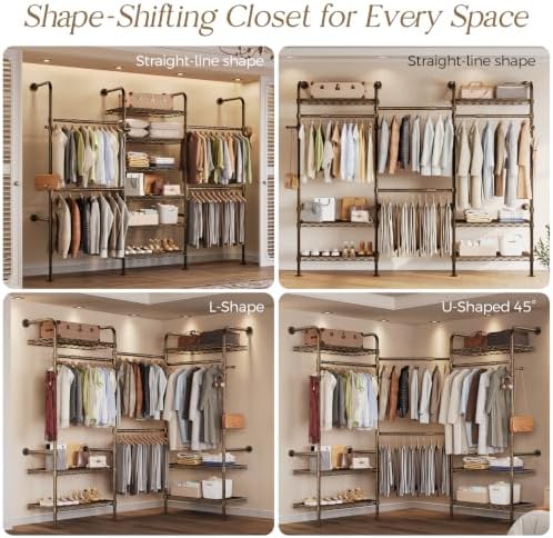 wall mounted closet system, 3-row heavy duty garment showing dimensions