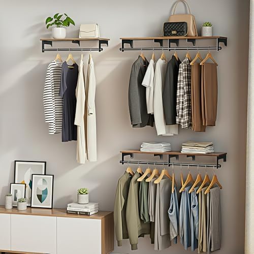 luxspire 43.3" wall mount clothes rack with wood on a desk or shelf