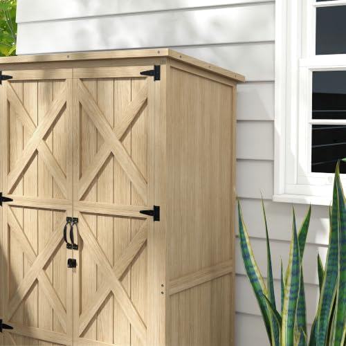 outsunny wooden garden shed with waterproof asphalt roof, front angle view