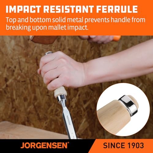 jorgensen 4-piece expansion wood chisel set, 3/8", 5/8", package contents