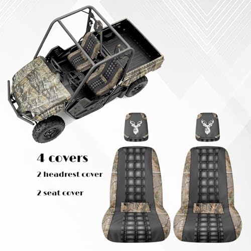 Howilath Forest Deer UTV Seat Cover Set with Headrest Heavy Duty Waterproof Compatible with Yamaha Rhino 450 660 700 Non-Slip Elastic Edging, Machine Washable