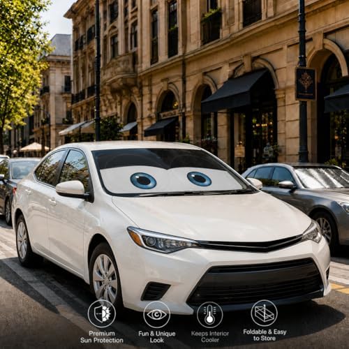 Car Windshield Sun Shade, Funny Cartoon Eyes Sun Visor for Car Windshield Universal Fits Sedan Compact Car Hatchback SUV, UV Heat Protection - 59 x 27.5