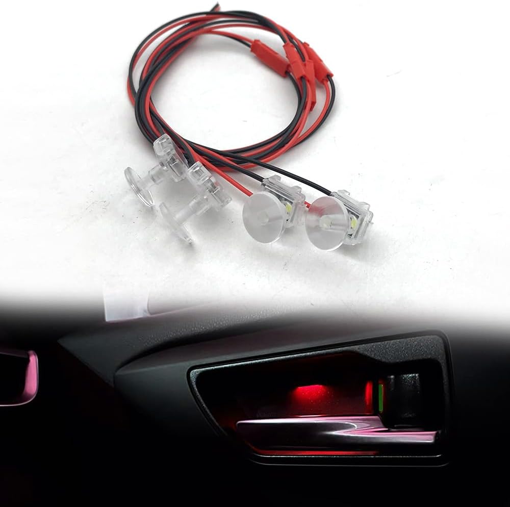 4pcs Red Car Door Light,Flush Mount 12V LED Light for Bumper Grille Cars Interior Dash Ambient Lighting Motorcycle Door Bowl Lamp LED Indicator Light Transparent Shell Light Guide Light Source