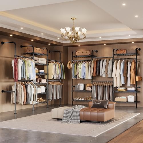 wall mounted closet system, heavy duty 3-row clothes, view 9