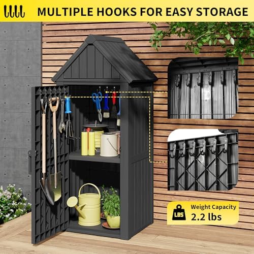 fancyango outdoor resin storage cabinet sturdy all-weather shed shown in use