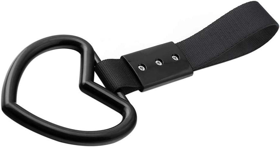 1 PC Heart JDM Tsurikawa Hang Ring Subway Train Bus Handle Hand Strap Drift for Car (Heart: Black)