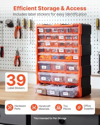vevor 39-drawer storage organizer, plastic, drawer storage cabinet showing dimensions