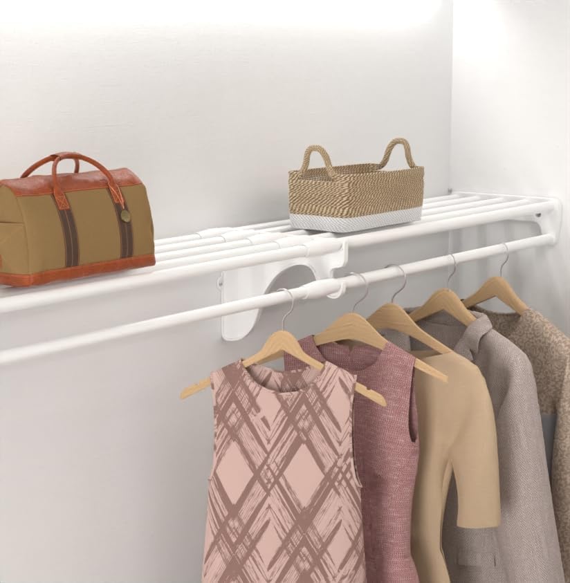 ez shelf - hanging shelf - closet rod, front angle view