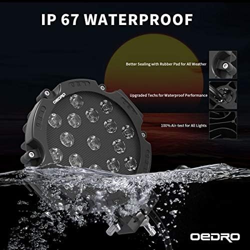 oedro 7 inch led light pods, 51w round, side view