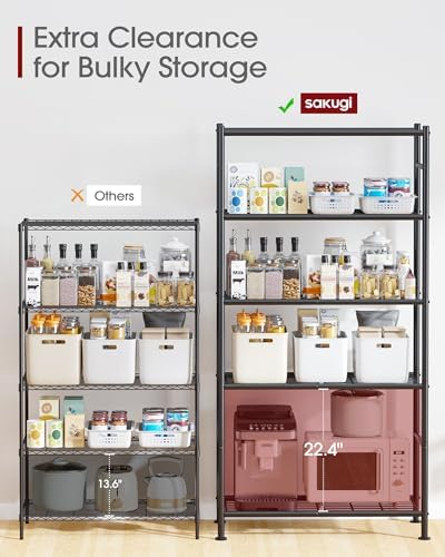 sakugi storage shelves - 5 tier shelf organizer showing dimensions