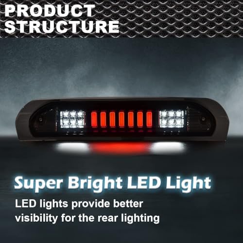 CNNELL 3rd Brake Lights Assembly Compatible with Dodge Ram 1500 2002 2003 2004 2005 2006 2007 2008, Ram 2500 3500 2003-2009 3RD Third Brake Light/Cargo Lamp(Type I Smoky lens Clear Bottoms)