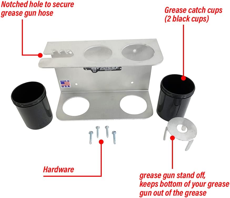 Pit Posse 572 Hand Grease Gun Holder Rack - Made in USA - Garage Organizer Aluminum Storage Caddy Wall Mount Accessory for Enclosed Trailer, Shop, or Garage (Silver)