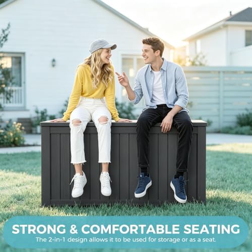 resin outdoor deck storage box waterproof (black, 180, side view