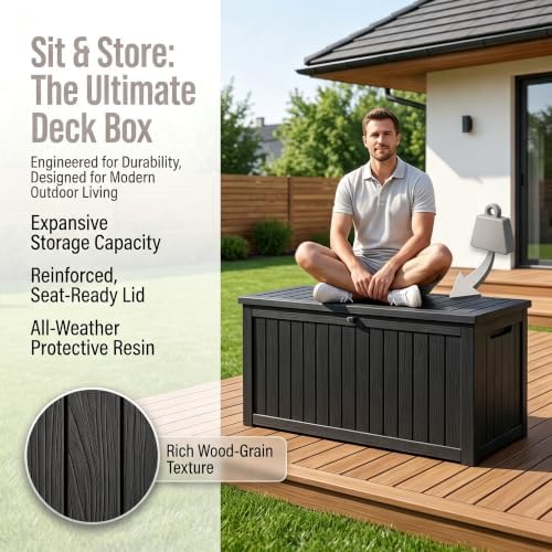 201 gallon large resin outdoor storage box, waterproof showing dimensions