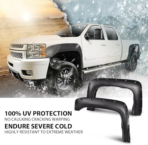 ANDPLAY Pocket Rivet Fender Flares Compatible with Chevy Silverado 1500 2007-2013 Fit Silverado 2500HD 3500HD 2007-2014 Not Fit Gmc Sierra (for Regular Cab/Extended Cab) Textured 78.0"/97.6" Long Bed