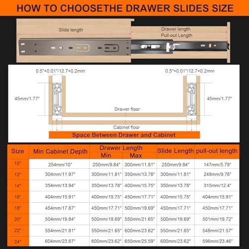 10 inch drawer slides 6 pairs (12pcs) soft, front angle view