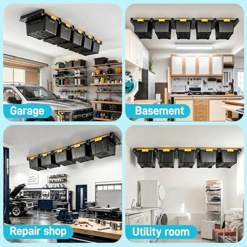 woofog ceiling utility bin rails storage rack, overhead on a desk or shelf