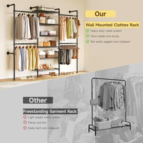 onbrill h3 expandable wall mounted closet system, heavy showing dimensions