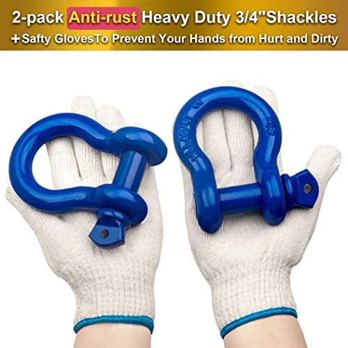 Trailer Shackles 3/4 Bow Shackle Rugged Steel Forged 28.5 Ton (57,000 lbs) Max Break Strength Off Road Shackles Blue Powder Coated Heavyduty Shackles 3 Year Guarantee with Safety Gloves (Pack of 2)
