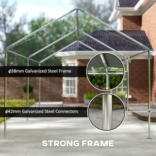 outsunny 9.6'x19.5' carport outdoor heavy duty galvanized car, side view