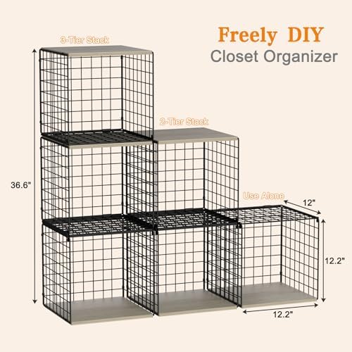 stackable closet organizers and storage, shelves with wood, close-up detail