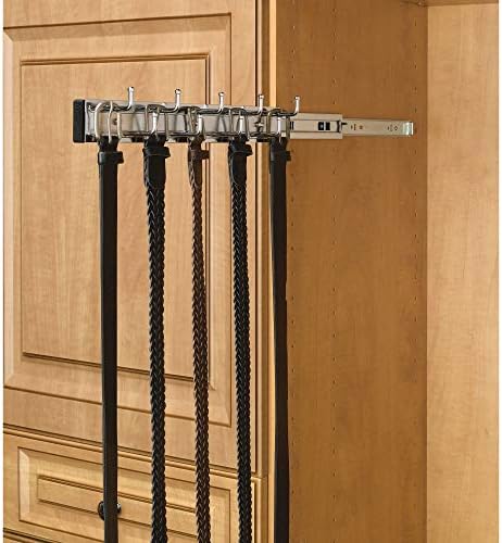 rev-a-shelf sliding belt rack for closets, min opening, close-up detail