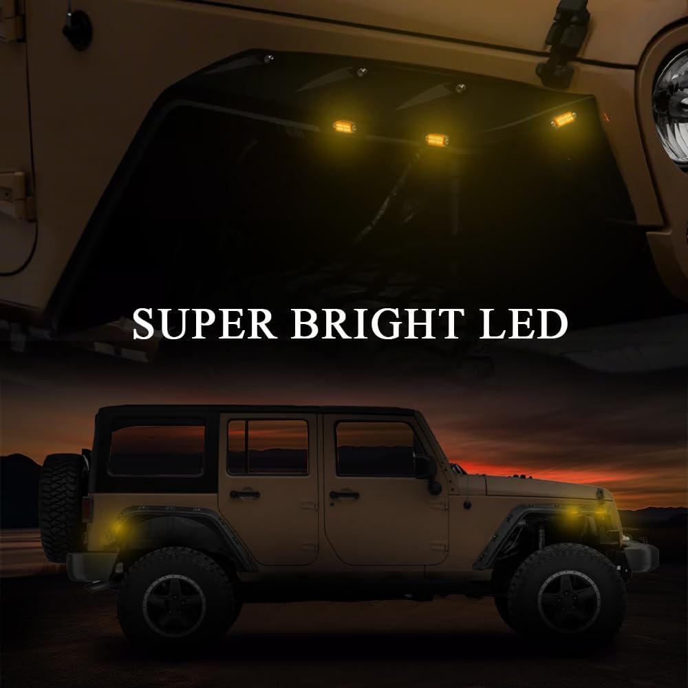Fender Flares Compatible With Jeep JK Wrangler 2007-2018 2/4 door Model, Unlimited, Rubicon Unlimited Smooth Matte Pocket Riveted Style Wheel Flares With LED 4pcs
