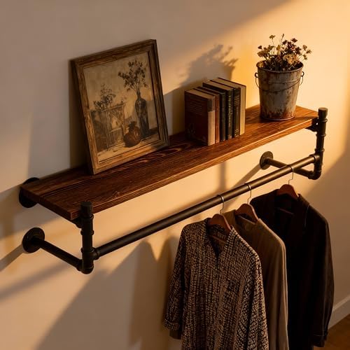 webi wall mounted clothes rack with shelf,30" industrial showing dimensions