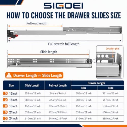 24” undermount drawer slides soft close 100 lbs, close-up detail