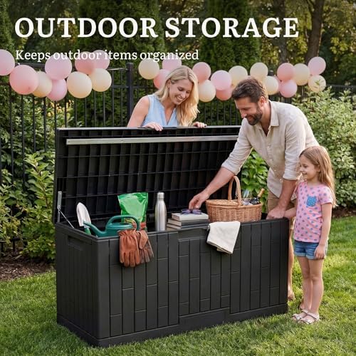 yitahome large deck box 120 gallon resin outdoor, close-up detail