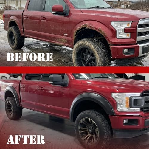 G-PLUS Fender Flares Fit Ford F150 2015-2017(67.1" 78.9" 97.6" Bed) | Fit Styleside Models,Not Fit w/68T Technology Package or Sensors for lane changing,Smooth Pocket Riveted Style,4PCS