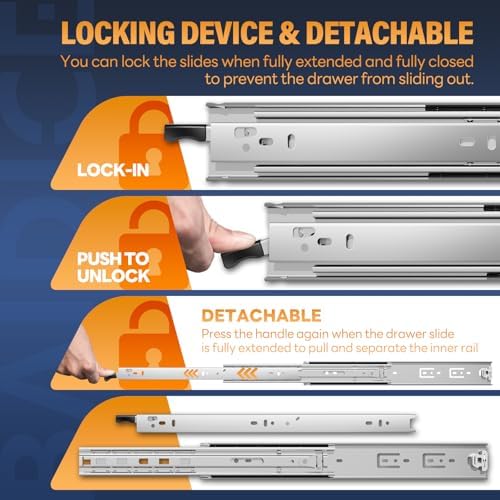 1 pair heavy duty locking drawer slides with, close-up detail