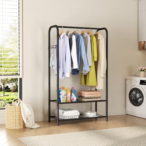 singaye wardrobe standing closet clothing rack with shelf, side view