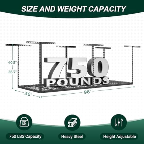 3x8 ft overhead garage storage rack,750lbs weight capacity shown in use