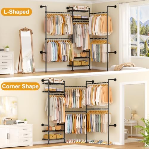 ulifhome m7 wall-mounted clothes rack, heavy-duty garment closet, side view