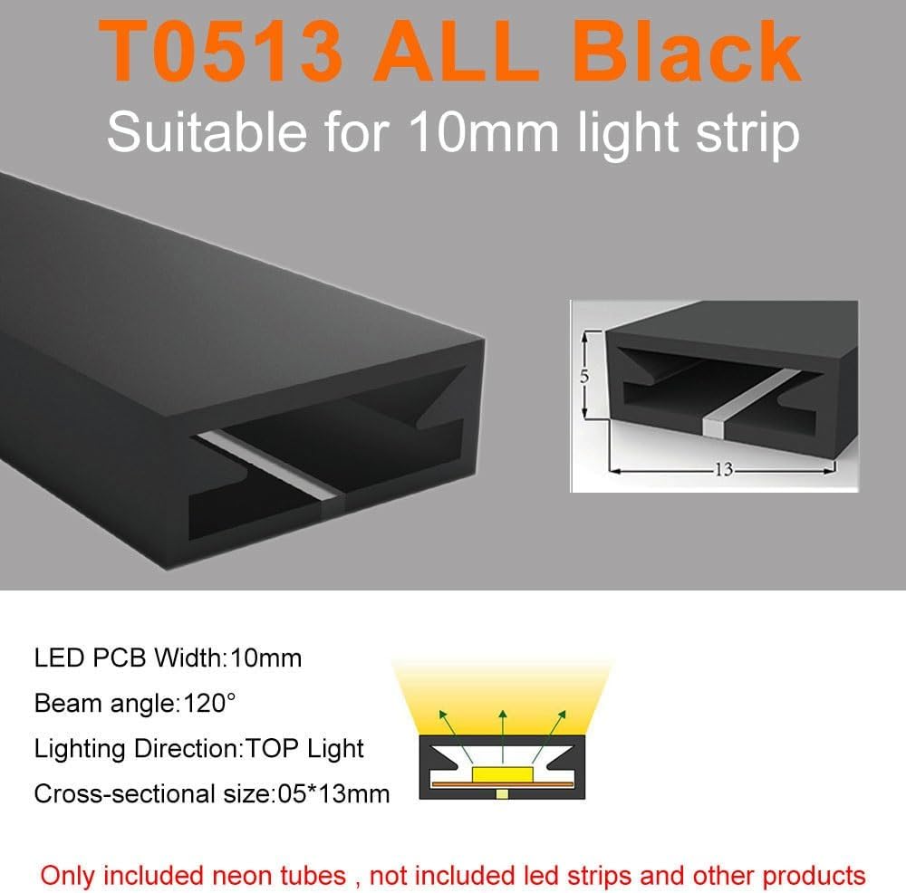 Black LED Neon Silica Gel Tube - Flexible and Waterproof Strip Light (1M-10M) | T0513-All-2M