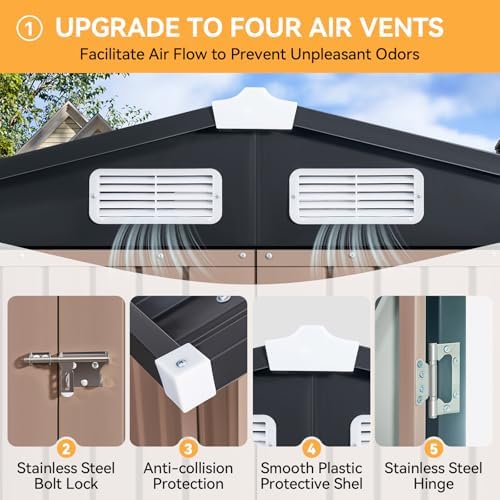 aoxun 6x4 ft outdoor storage shed, brown, side view