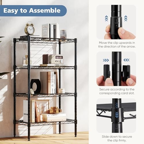 dumos 4-tier metal storage shelves, shelving unit, storage, side view