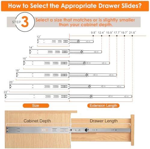 hbl'10 pairs soft close drawer slides 22 inch,full, side view