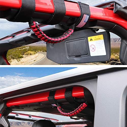 sukemichi Handles Grab Roll Bar Grab Handles Grip Handle for Jeep Wrangler Accessories TJ JK JL Gladiator JT UTV ATV - Upgrade Metal Buckle, Red, 2 Pack (Not for Sky One Touch Roof, Not for 2024+ Up)