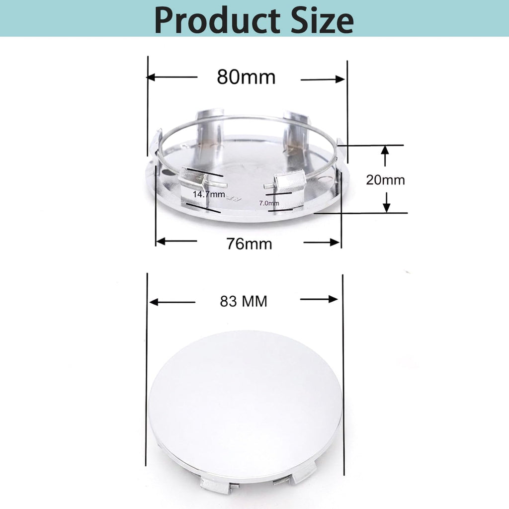 Car Wheel Center Cap Cover Kit Outer 83mm(3.26") Inner 76mm(3") Compatible with Tah-oe Su-burba Yu-kon ES-Calade Rims Center Hub Caps Covers Wheel Caps, Wheel Center Cover Caps Decor Kit 4Pack Silver