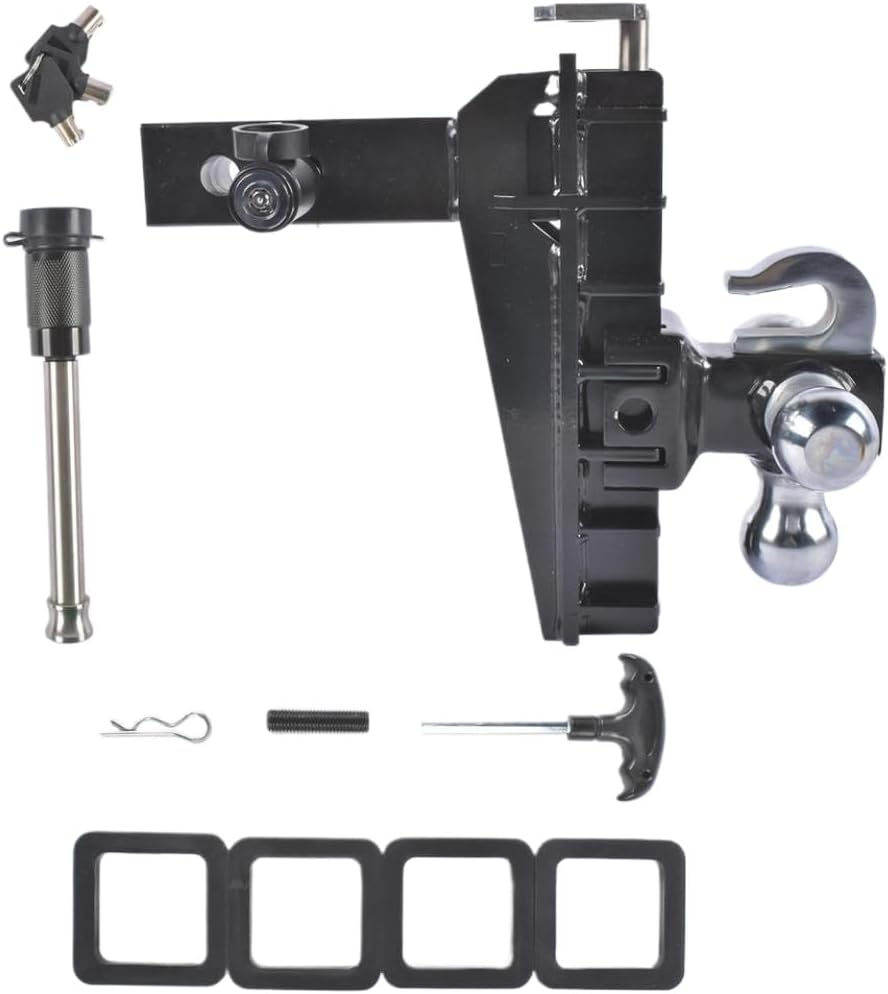 Trailer Hitch 2.0-Inch Receiver 8 Inch Drop Heavy Duty Tow Hitch 17000 LBS GTW Tri-Ball Mount with Hook