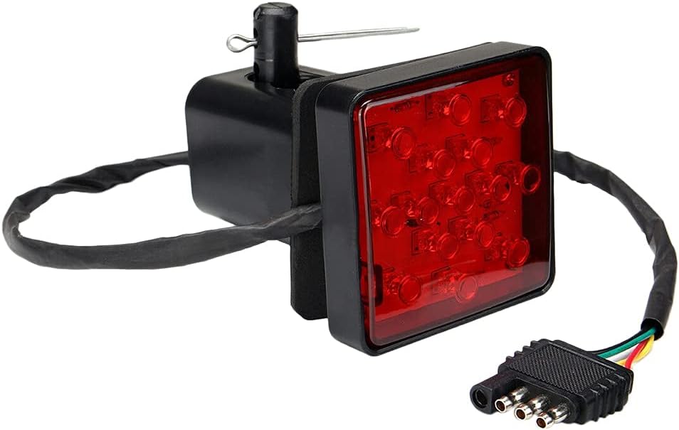Red 15 LED 2 inch Trailer Truck Hitch Tow Haul Receiver Cover Brake Light with Pin 12V, 500098565