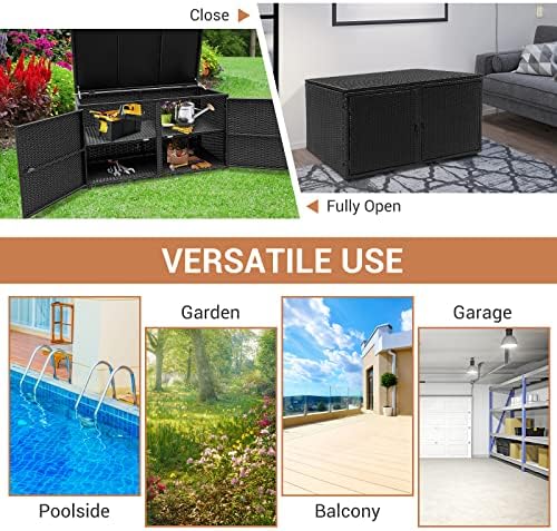 giantex rattan deck box outdoor&indoor 88 gallon wicker, front angle view
