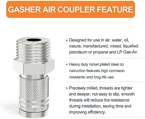 gasher 10pcs 3/4-inch male industrial coupler,1/4 basic flow showing dimensions
