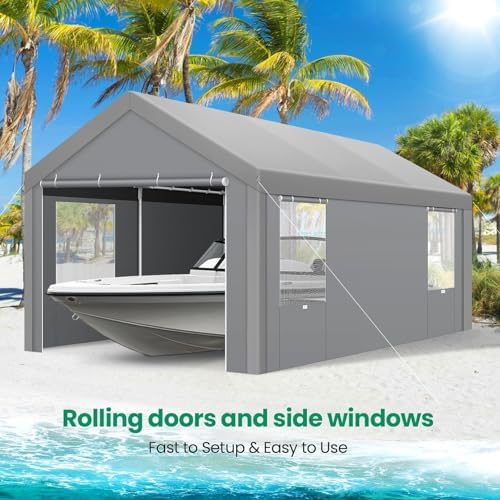 tooluck 10x20 ft heavy duty carport with galvanized, side view